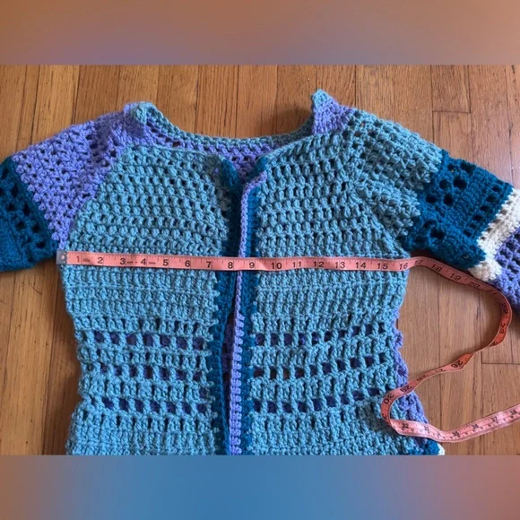 Vintage Blue Toned Crochet Cardigan - Picture 7 of 8
